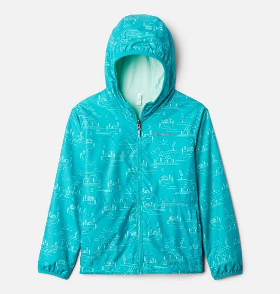 Columbia Pixel Grabber Rain Jacket Blue For Girls NZ57896 New Zealand